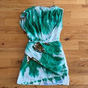 Zara One Shoulder Green and White Dress